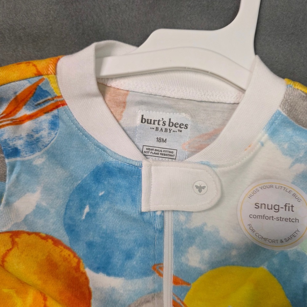 Burt's Bees Baby Sleeper Kids 18M Outer Space Planets Organic Cotton Zip Pajamas - Picture 7 of 8